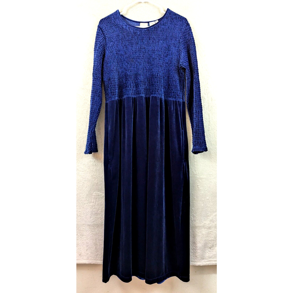 Vintage Sarah Chapman sz L Midi to Maxi Dress smocked velvet velour modest 0051